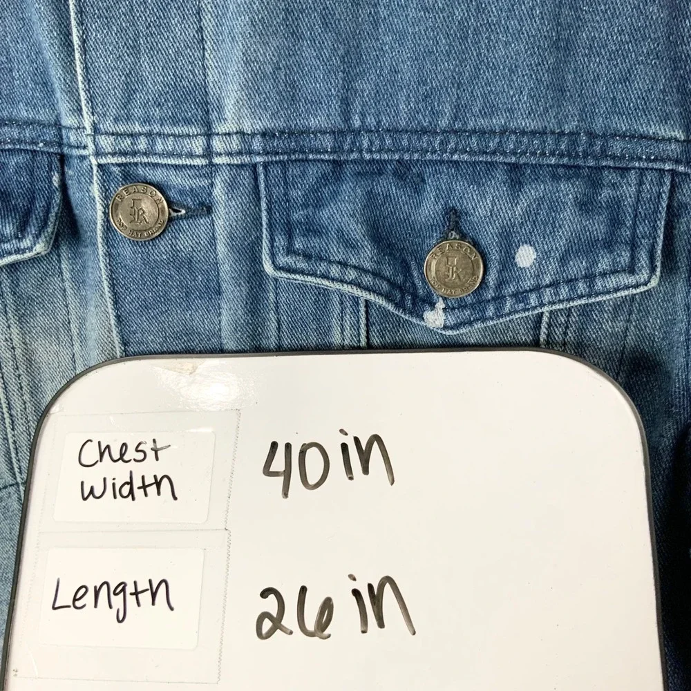 Reason Blue Button Up Gradient Denim Jacket M Collar Long Sleeve Graphic Print - Picture 9 of 9